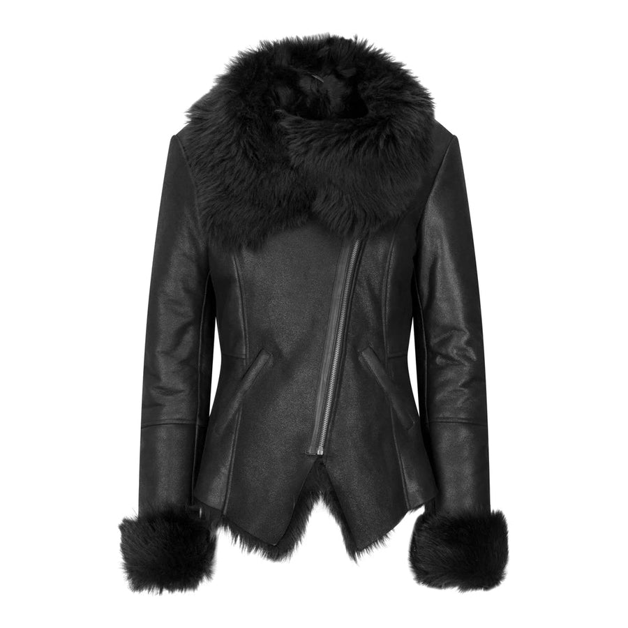 Womens Short Toscana Sheepskin Cross Zip Soft Classic Slim Fit Winter Warm - Infinity Leather - 1