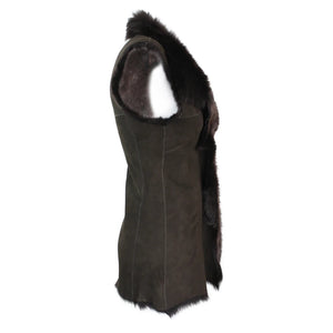 Gilet Lungo da Donna in Vera Pelle Grigia e Pelo di Montone Shearling Toscana - Infinity Leather - 4