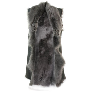 Gilet Lungo da Donna in Vera Pelle Grigia e Pelo di Montone Shearling Toscana - Infinity Leather - 5