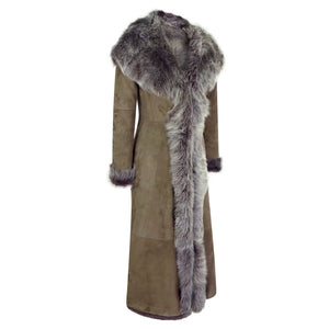 Damenjacke 100% Echtleder Braun Taupe Schaffell Voll Länge Mit Kapuze - Infinity Leather - 2