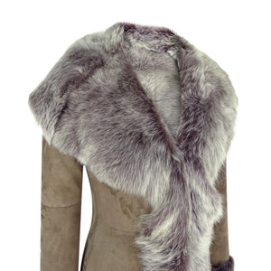 Damenjacke 100% Echtleder Braun Taupe Schaffell Voll Länge Mit Kapuze - Infinity Leather - 3
