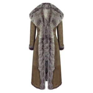 Damenjacke 100% Echtleder Braun Taupe Schaffell Voll Länge Mit Kapuze - Infinity Leather - 4