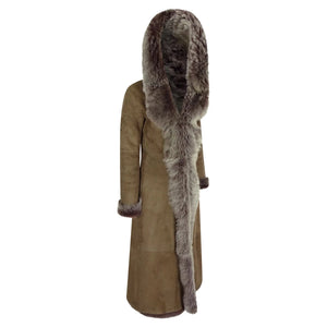 Damenjacke 100% Echtleder Braun Taupe Schaffell Voll Länge Mit Kapuze - Infinity Leather - 7