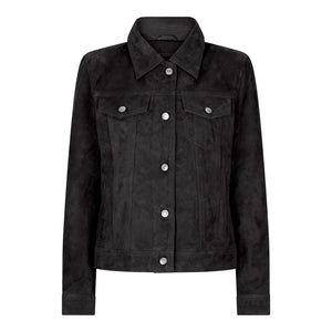 Giacca da Donna Vintage Retrò Stile Jeans Moto Biker Corta Vera Pelle Scamosciata - Nero - Infinity Leather - 1