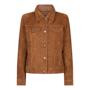 Giacca da Donna Vintage Retrò Stile Jeans Moto Biker Corta Vera Pelle Scamosciata - Nocciola - Infinity Leather - 5