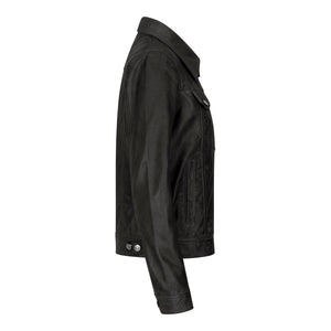 Chaqueta de jeans retro vintage de cuero real estilo 1980 para mujer - Negro - Infinity Leather - 2