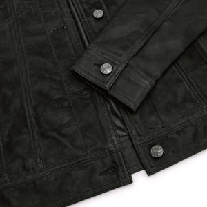 Chaqueta de jeans retro vintage de cuero real estilo 1980 para mujer - Negro - Infinity Leather - 3