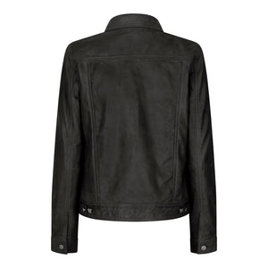 Chaqueta de jeans retro vintage de cuero real estilo 1980 para mujer - Negro - Infinity Leather - 4