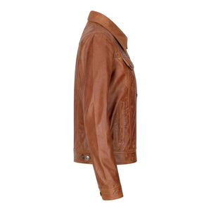 Chaqueta de jeans retro vintage de cuero real estilo 1980 para mujer - Bronceado - Infinity Leather - 6