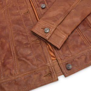 Chaqueta de jeans retro vintage de cuero real estilo 1980 para mujer - Bronceado - Infinity Leather - 7