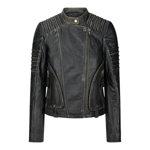 Women's Women's Girls Soft Black Gold Leather Short Biker Jacket - Aviatrix - 1