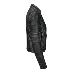 Women's Women's Girls Soft Black Gold Leather Short Biker Jacket - Aviatrix - 2