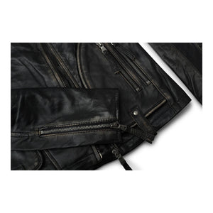 Women's Women's Girls Soft Black Gold Leather Short Biker Jacket - Aviatrix - 4
