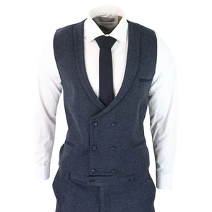 WS25 - Men's 3 Piece Tweed Suit Blue Double Breasted Waistcoat - TruClothing.com - 7
