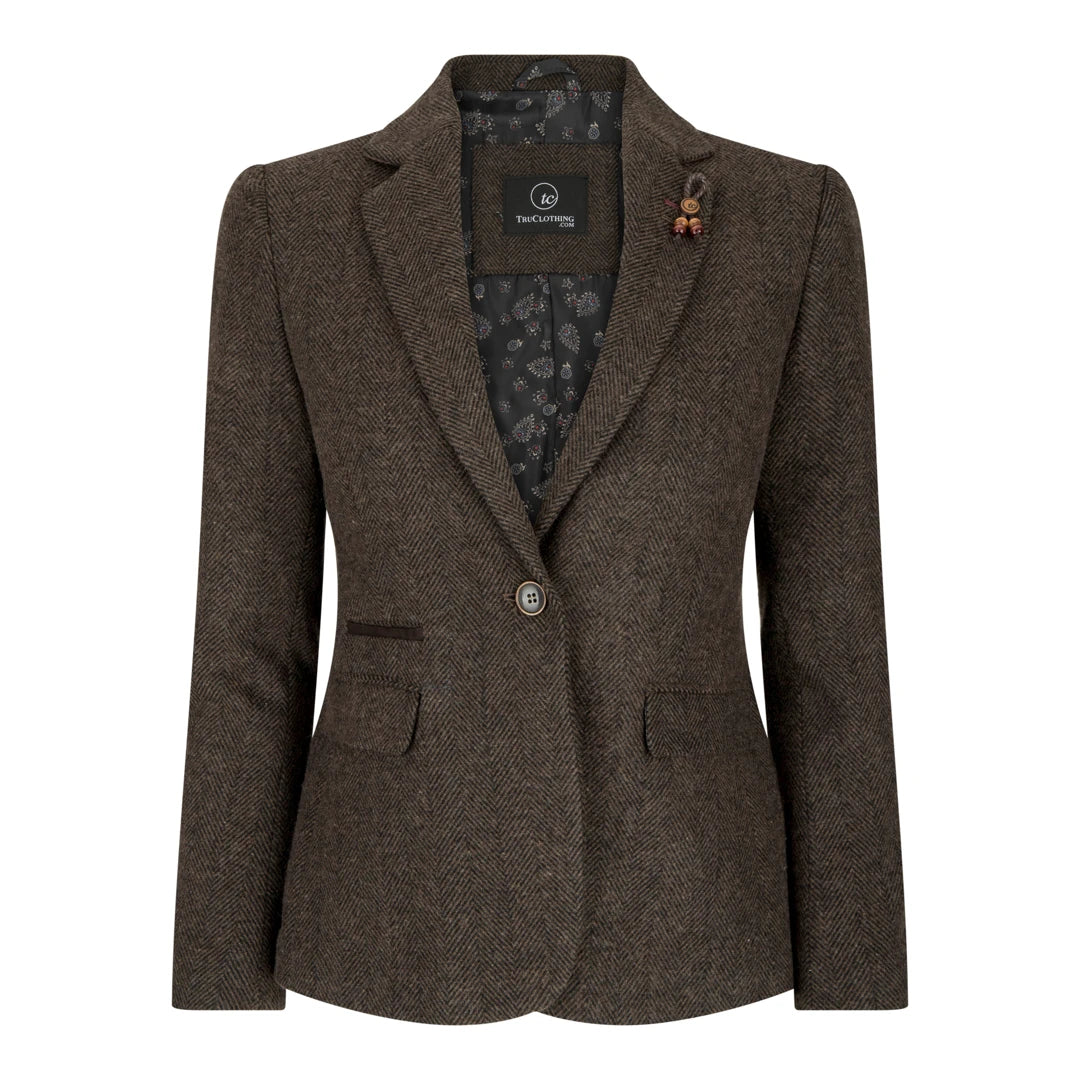 Pantaloni Giacca Gilet Marroni da Donna Tweed Herringbone Retro Vintage Blinders - TruClothing.com - 1