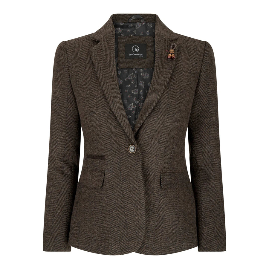 wsn04 - Women's Brown Tweed Blazer Waistcoat & Trouser Classic Suit - TruClothing.com - 1