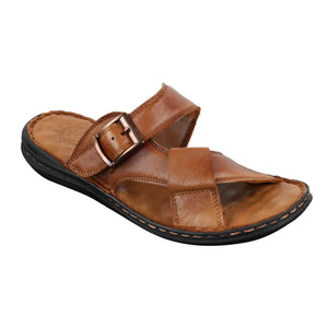 Wyndham W07 - Mens Real Leather Slip On Mules Sandals Strap Buckle Premium Comfort Waterproof Walking - Tan - Wyndham - 21