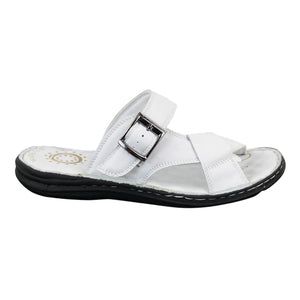 Wyndham W07 - Mens Real Leather Slip On Mules Sandals Strap Buckle Premium Comfort Waterproof Walking - White - Wyndham - 25