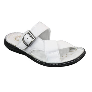Wyndham W07 - Mens Real Leather Slip On Mules Sandals Strap Buckle Premium Comfort Waterproof Walking - White - Wyndham - 26