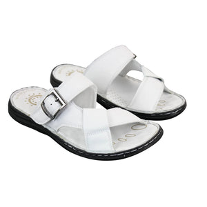 Wyndham W07 - Mens Real Leather Slip On Mules Sandals Strap Buckle Premium Comfort Waterproof Walking - White - Wyndham - 27