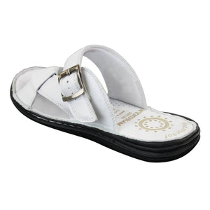 Wyndham W07 - Mens Real Leather Slip On Mules Sandals Strap Buckle Premium Comfort Waterproof Walking - White - Wyndham - 28